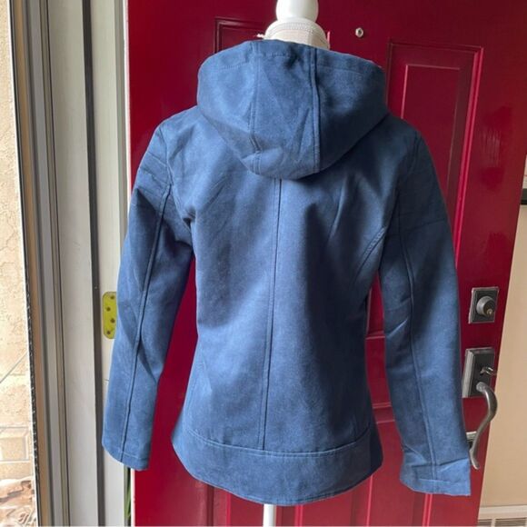 F Collections Leggi Tutto Women’s Jacket&Coat With Hood Blue Velvet Leather(M) - Picture 2 of 13